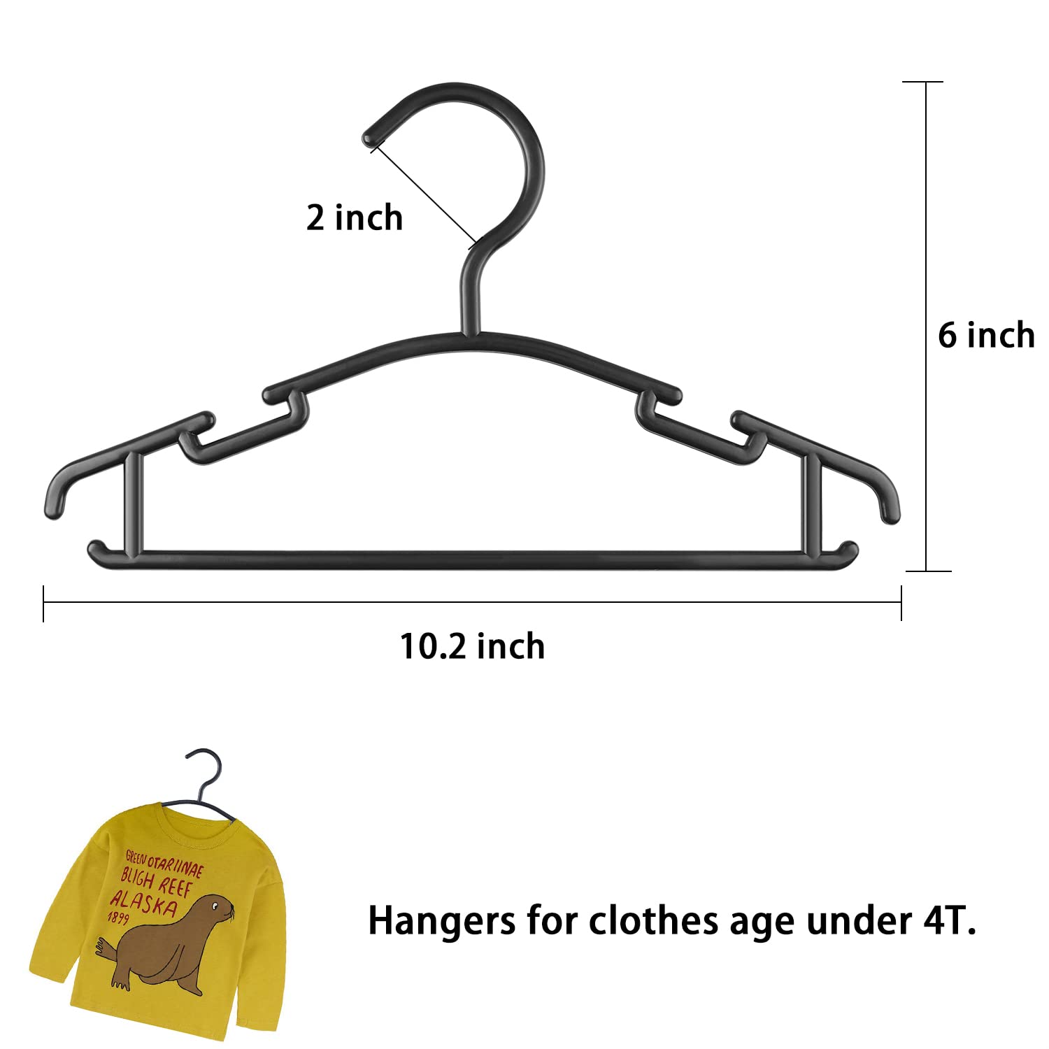 GoodtoU Baby Hangers for Closet Black Hangers Plastic Kids Hangers Infant Hangers Bulk Toddler Hangers for Nursery Child Children Clothes Hangers (Black  100pack)